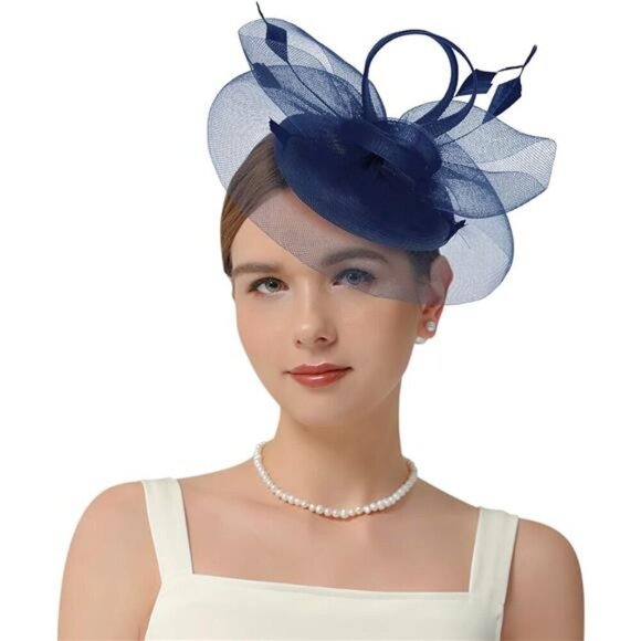 Derby Fascinators Hats for Women Dark Blue - Picture 1 of 7